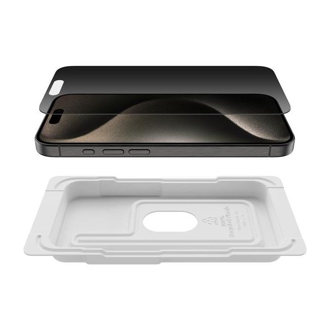 Belkin OVA169HQ ScreenForce InvisiGlass Protezione per schermo in vetro con filtro per la privacy per Apple iPhone 16 Pro spessore 0,29 mm durezza 9H antibatterico resistente agli urti e alle impronte colore Nero