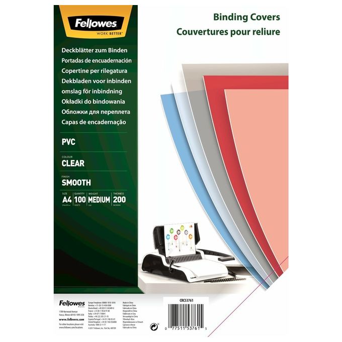 Fellowes Confezione 100 Copertina Clear 200my a4 tras