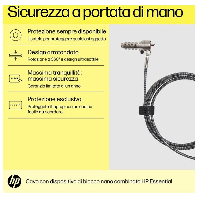 HP Essential Blocco Cavo di Sicurezza 1.83mt