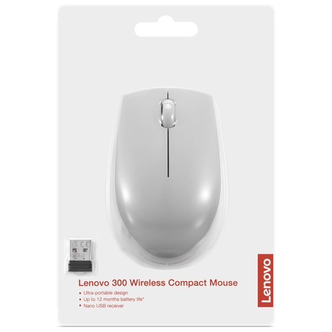 Lenovo GY51L15678 300 Mouse Wireless Compatto Ottico 1000 DPI Nano USB 2.4 GHz colore Grigio