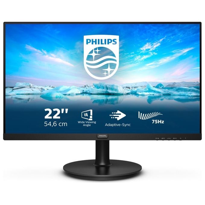 Philips 222V8LA-00 V Line Monitor PC 21.5'' Full HD 1920x1080 VA LCD 75 Hz Adaptive Sync Flicker-Free LowBlue colore Nero