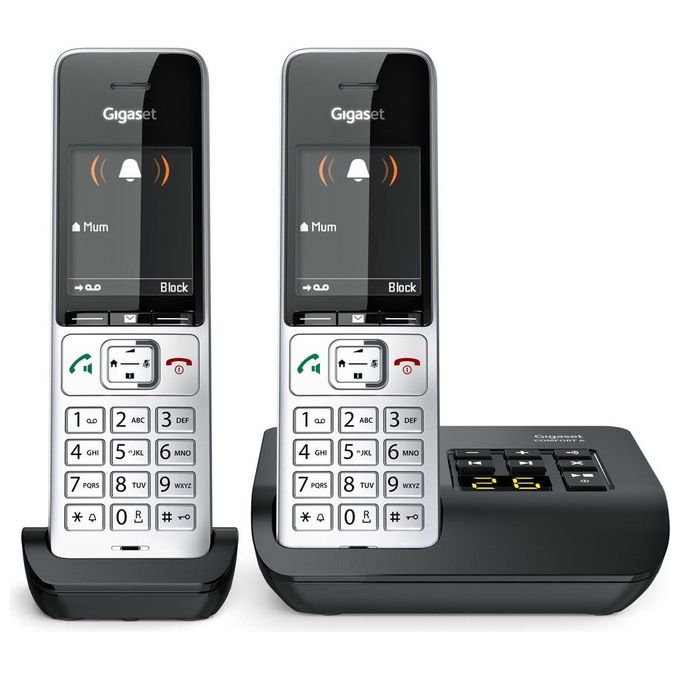 Gigaset L36852-H3023-B101 COMFORT 500A duo Telefono analogico DECT con vivavoce e identificatore di chiamata colore Nero Argento