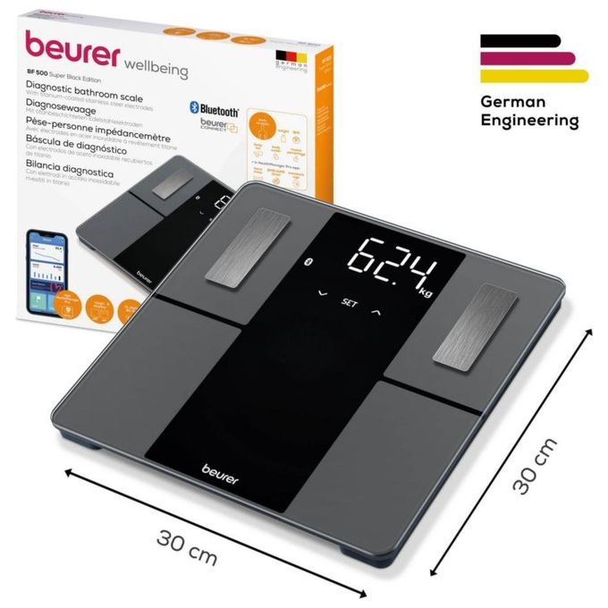 Beurer BF500BT Super Black Edition Bilancia Pesapersone Diagnostica Bluetooth 8 utenti 180 Kg colore Nero
