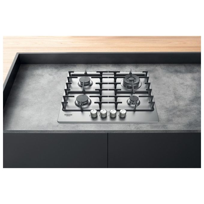 Hotpoint PPH 60G DF IX Piano cottura a gas 59 cm 4 fuochi doppia corona MyMenu Flame Control griglie in ghisa colore Inox