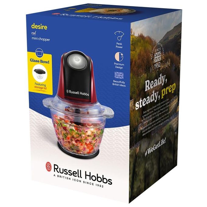 Russell Hobbs 27130-56 Tritatutto Elettrico 0.5 L 200 W Lame Inox Ciotola in Vetro Lavastoviglie colore Rosso