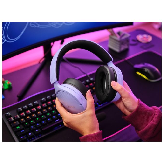 Trust 25301TRS GXT 489P Fayzo Cuffie Gaming Cablate Over-Ear con Microfono Rimovibile Driver 50 mm Audio 7.1 35% Plastica Riciclata Colore Viola