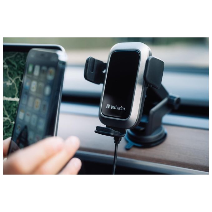 Verbatim 49554 Qi Fast Wireless Car Charger FWC-03 Pro Supporto per Telefono con Ricarica Induttiva 15 W Montaggio Ventola o Ventosa Rotazione 360° colore Nero