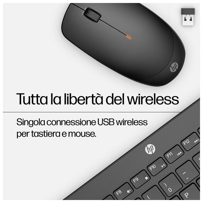 HP 3L1F0AA 230 Kit Tastiera e Mouse Wireless Full Size RF 2.4 GHz Mouse 1600 DPI colore Bianco