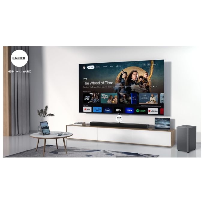 TCL S55HE S Series Soundbar 2.1 220W Dolby Atmos DTS Virtual:X Subwoofer Wireless HDMI eARC Bluetooth 5.3 colore Titanio
