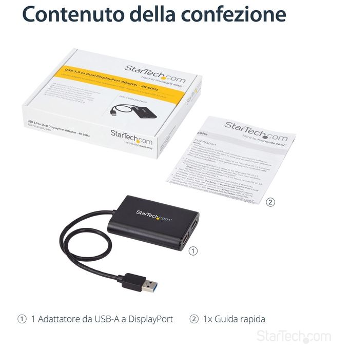 Startech USB32DP24K60 Adattatore Usb a Due Displayport 4k 60Hz Usb 3.0 5Gbps