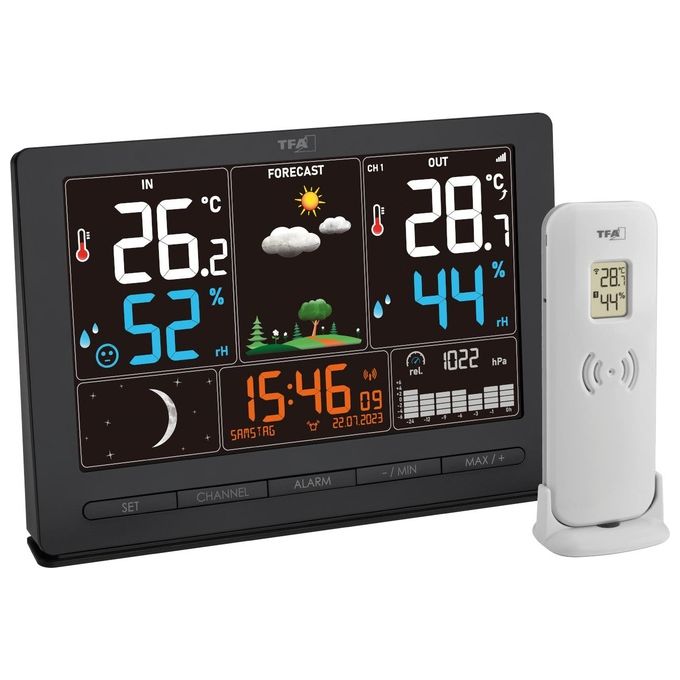 TFA 35.1118.01 Season 2 Stazione Meteo Wireless Display Colori Temperatura Umidita' Orologio Radiocontrollato Fasi Lunari colore Nero
