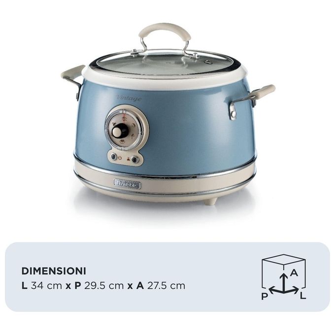 Ariete 2904 Vintage Cuociriso Elettrico e Slow Cooker 3,5 L 700W 5 funzioni ciotola in ceramica colore Celeste