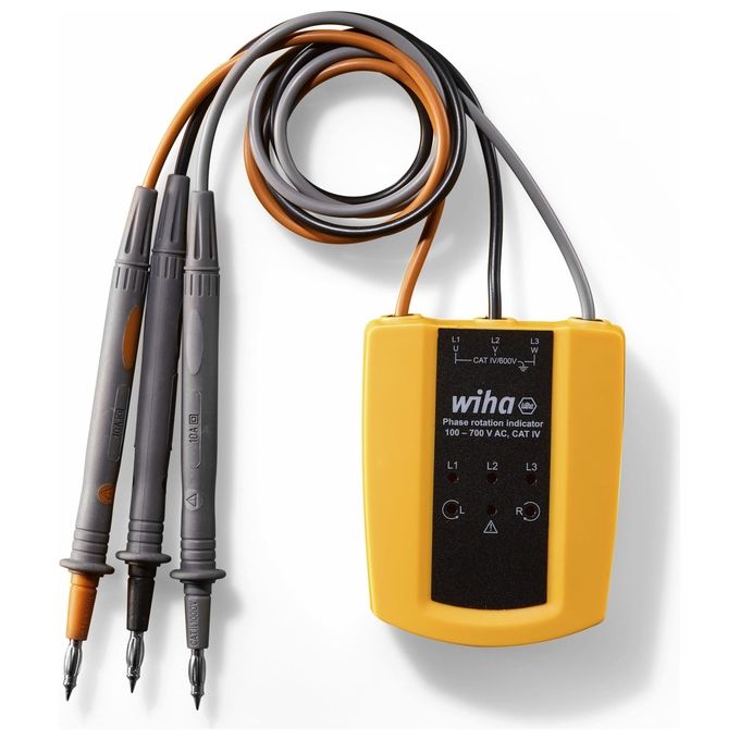 Wiha 45221 Indicatore di Direzione del Campo Rotante 100 700 V AC CAT IV 600 V CAT III 1000 V 3 Fasi LED colore Nero Giallo