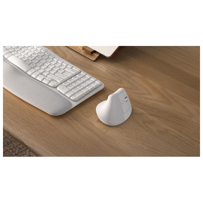 Logitech 910-006475 Lift Mouse Ergonomico Verticale Senza Fili Bluetooth Logi Bolt USB 4 Tasti 4000 DPI Clic Silenziosi colore Bianco