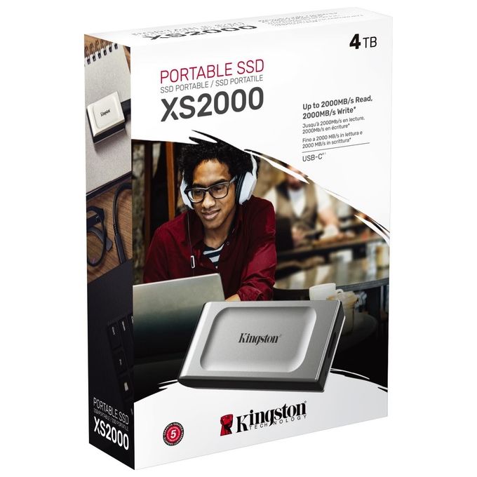 Kingston SXS2000-4000G XS2000 SSD Esterno Portatile 4 TB USB 3.2 Gen 2x2 USB tipo C 2000 MB-s colore Nero Argento