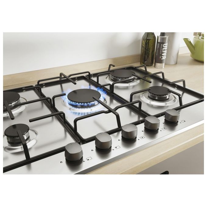 Candy Timeless CHW7X, Piano Cottura a Gas, 5 Fornelli, Acciaio Inox, da Incasso, 75 cm