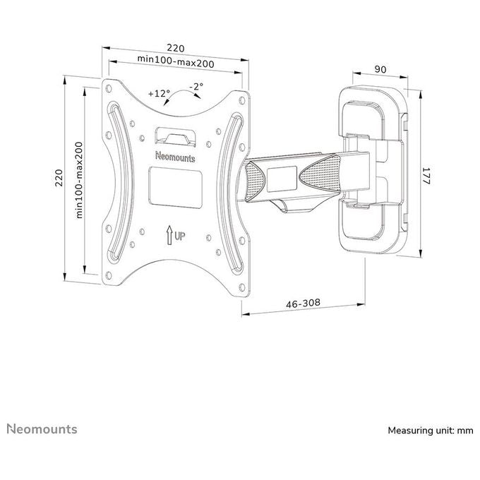 Neomounts WL40-540BL12 Supporto TV a parete Movimento completo Schermi 32-55'' VESA 100x100-200x200 Inclinazione -2°-+12° Rotazione 30° colore Nero