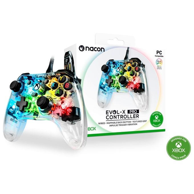 NACON XBXEVOL-XPROLIGHT EVOL-X Pro Gamepad Cablato USB Type-C 3 m Retroilluminazione RGB Pulsanti Programmabili colore Trasparente