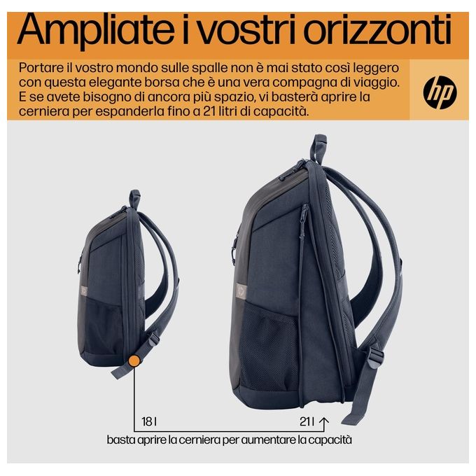 HP 6H2D9AA Travel Zaino per Laptop 15,6'' 18 L Resistente all'Acqua colore Grigio