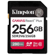 Kingston SDR2V6-256GB Canvas React Plus SD Card SDXC 256GB UHS-II U3 V60 280MB-s 150MB-s colore Nero