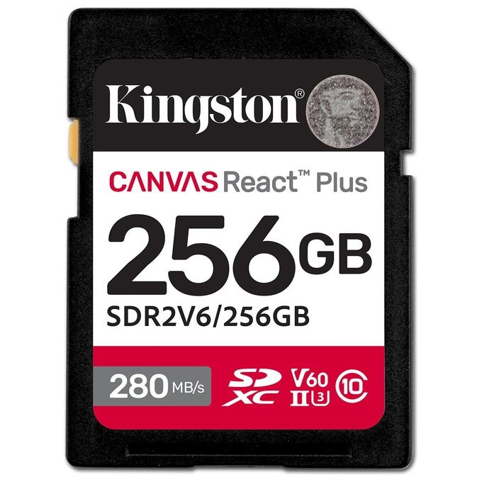 Kingston SDR2V6-256GB Canvas React Plus SD Card SDXC 256GB UHS-II U3 V60 280MB-s 150MB-s colore Nero