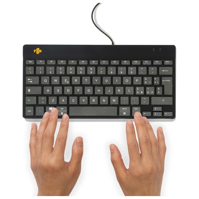 R-Go Tools RGOCOITWDBL R-Go Compact Break Tastiera Ergonomica Cablata USB-C QWERTY Italiano con Software Break LED Integrato colore Nero
