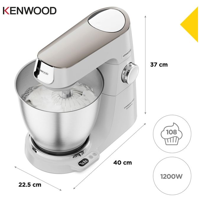 Kenwood KVL65.001WH Titanium Chef Baker XL Lite Impastatrice Planetaria 1200W ciotola 7L bilancia integrata 6 velocita' colore Bianco