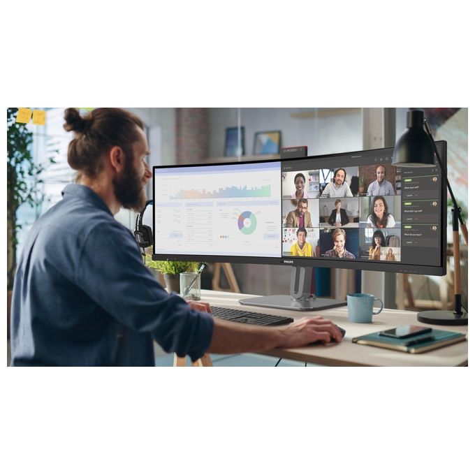 Philips 49B2U6900CH Monitor PC Curvo 49'' Dual QHD 5120x1440 USB-C 100W Webcam 5MP Hub USB DisplayPort HDMI colore Nero