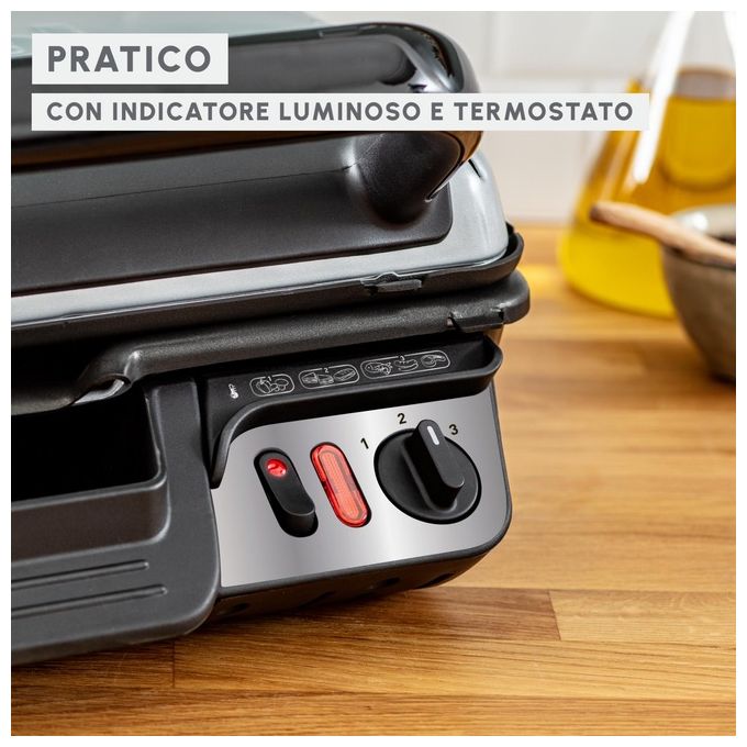 Moulinex GI306010 UltraCompact Comfort Griglia Elettrica Multifunzione con Termostato Regolabile 2000W Piastra Antiaderente Lavabile in Lavastoviglie Design Salvaspazio colore Acciaio Inox