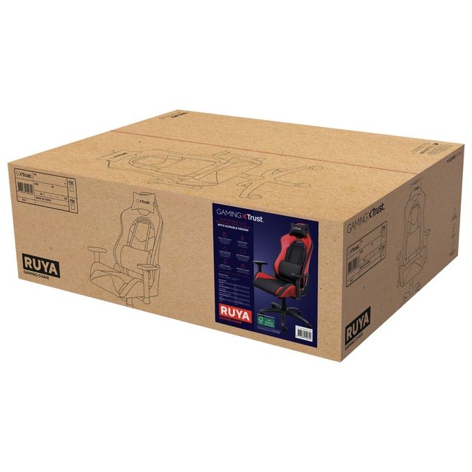 Trust 25064 GXT 714 Ruya Sedia da gaming universale Schienale e braccioli regolabili Peso massimo 150 Kg Altezza utente fino a 195 cm colore Rosso