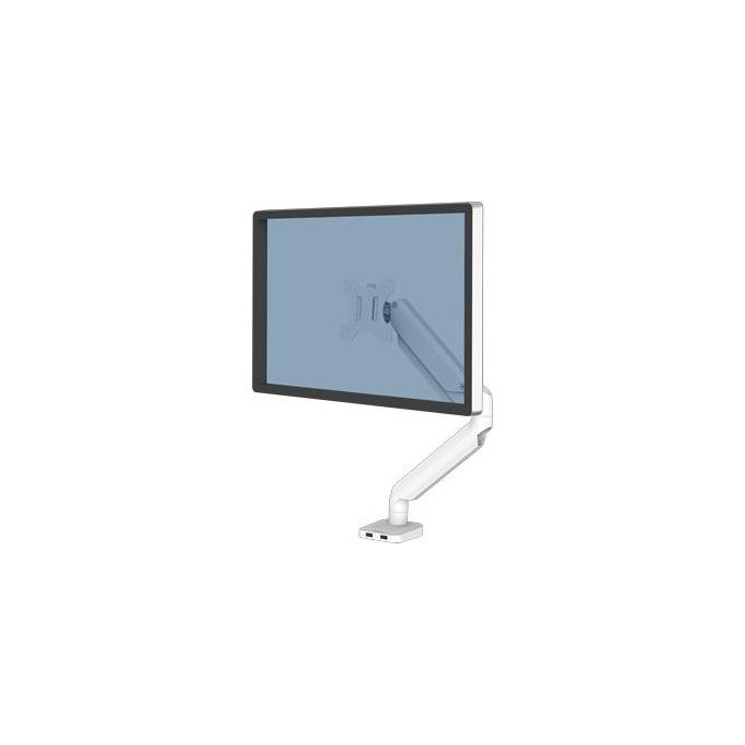 Fellowes 8056201 Platinum Series Braccio Singolo per Monitor Regolabile Altezza 135 415 mm Rotazione 360° Inclinazione ±45° VESA 75 x 75 100 x 100 mm con Porte USB 2 Bianco
