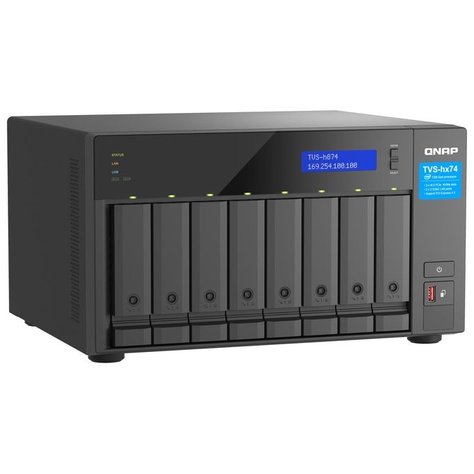 QNAP TVS-H874T-I7-32G Server NAS Tower Intel Core i7 32 GB RAM 8 alloggiamenti HDD SSD RAID 2 porte 2.5GbE colore Nero
