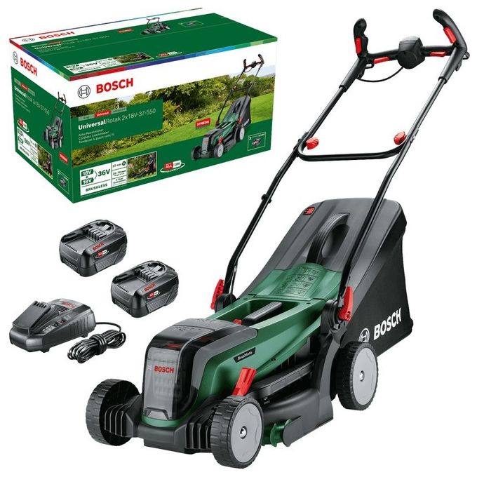 Bosch 06008B9E00 UniversalRotak Tagliaerba a spinta Batteria 2x18V 37 cm 550 m² colore Nero Verde