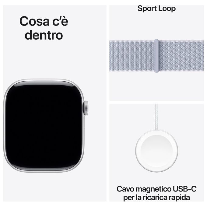 Apple MWWN3QL-A Watch Series 10 Smartwatch GPS 46mm Alluminio Sport Loop colore Argento Blu Nuvola