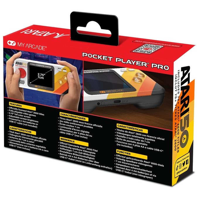 My Arcade DGUNL-7015 Pocket Player Pro Console Portatile con 100 Giochi Schermo da 2,75'' Alimentazione con 4 Batterie AA o USB-C colore Multicolore