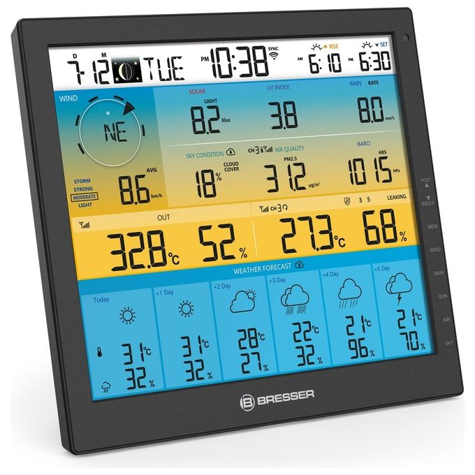 BRESSER WLAN 4CAST 4CAST PRO SF Stazione meteo wireless 7 in 1 con sensore solare e previsioni a 6 giorni display 10'' colore Nero