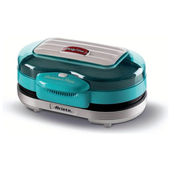 Ariete 205 Party Time Macchina per Hamburger 1200 W Doppie Piastre Antiaderenti 2 Scomparti colore Azzurro