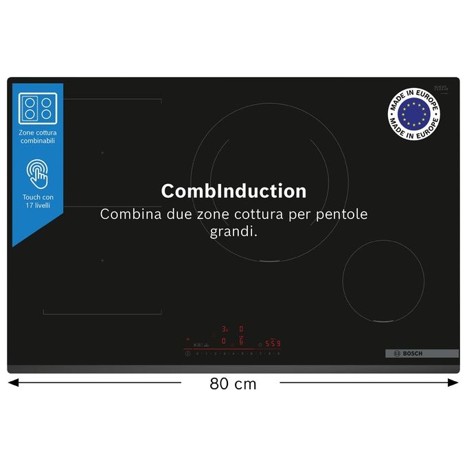 Bosch PVS831HB1E Serie 6 Piano cottura a induzione 80 cm 4 zone Touch Wi-Fi colore Nero