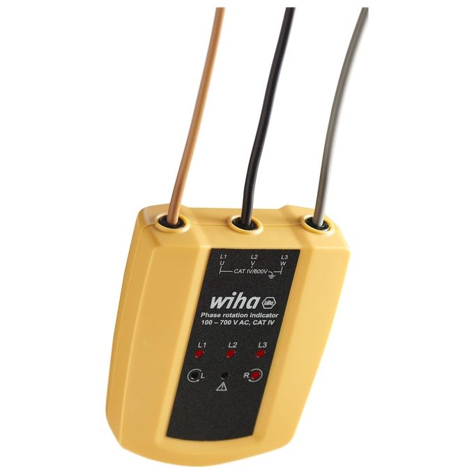 Wiha 45221 Indicatore di Direzione del Campo Rotante 100 700 V AC CAT IV 600 V CAT III 1000 V 3 Fasi LED colore Nero Giallo