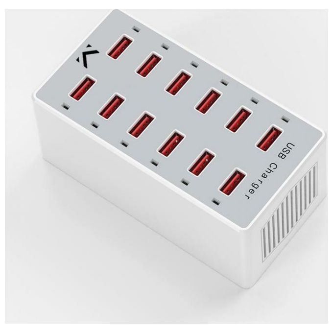 Majestic 770532 WH AUSB 12 Caricatore USB 12 Porte 60W 5V 2.4A cavo 1.5m presa EU colore Bianco