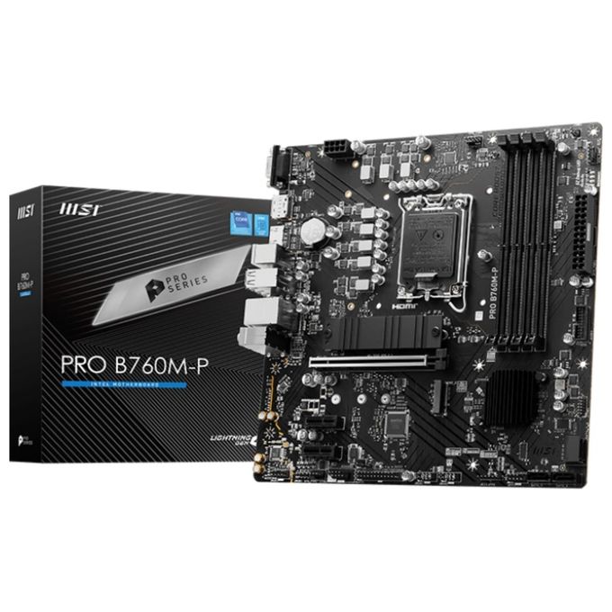 MSI 7E02-009R PRO B760M-P Scheda madre Intel B760 LGA 1700 DDR5 6800+ MHz OC 4 DIMM Dual Channel M.2 Gen4 USB 3.2 Gen 2 Type-C Realtek LAN colore Nero