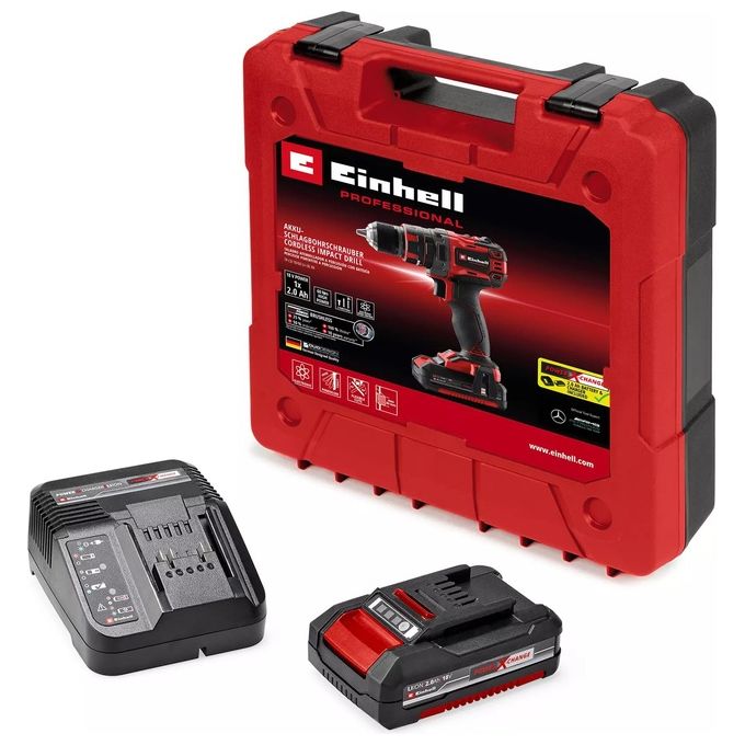 Einhell 4514211 TP-CD 18-60 Li-i BL Trapano avvitatore a percussione a batteria 18 V 2,0 Ah motore brushless mandrino 13 mm luce LED inclusa valigetta colore Nero
