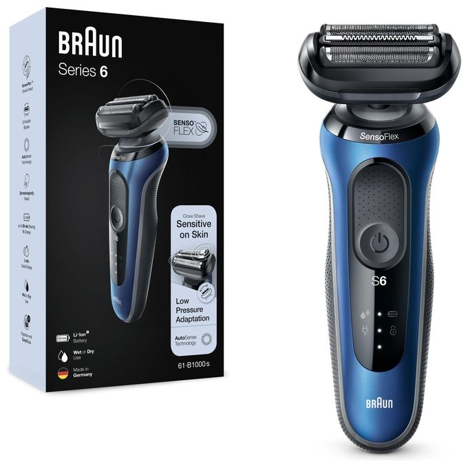 Braun 61-B1000S Series 6 Rasoio elettrico uomo a lamina WetandDry 3 testine autonomia 50 min colore Blu