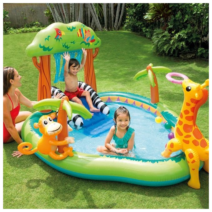 Intex 57155NP Play Center Giungla Piscina Gonfiabile per Bambini con Scivolo Spruzzatore 216x188x124 cm 219 L colore Multicolore