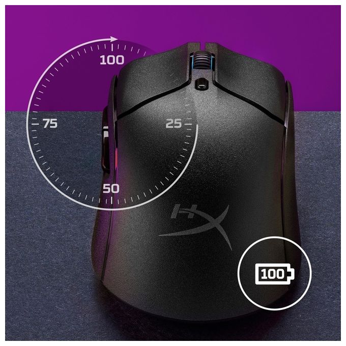 HyperX 6N0B0AA Pulsefire Haste 2 Mouse da gaming wireless 26000 DPI 6 tasti programmabili 100 ore batteria colore Nero