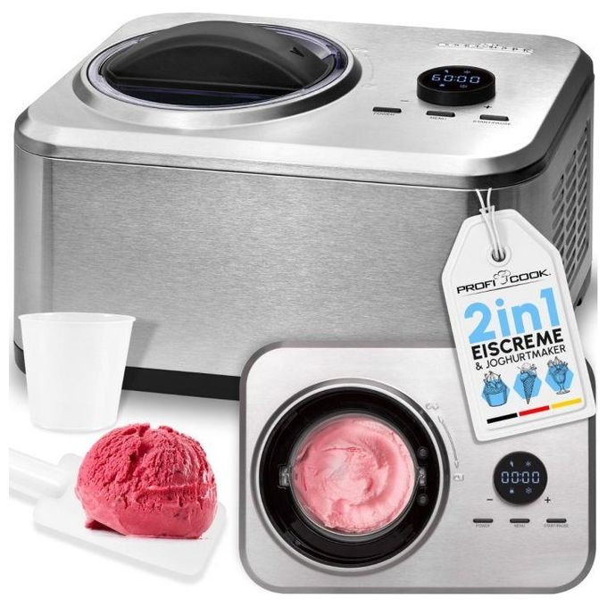 ProfiCook PC-ICM 1268 Gelatiera compressore 1 5 L 150 W display LED timer digitale colore Acciaio inox