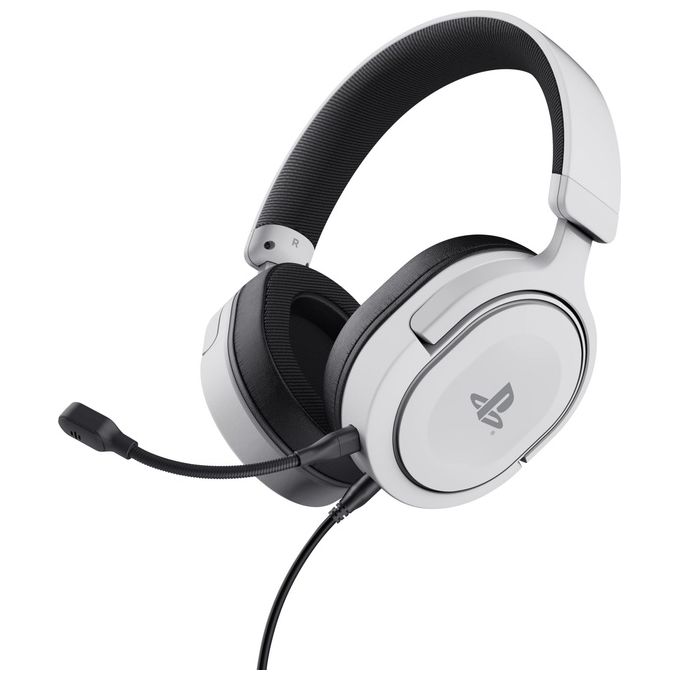 Trust Gaming GXT 498W Forta Cuffie Ecosostenibile PS5 e PS4 con Licenza Ufficiale PlayStation 5 Over-Ear Cavo da 1.2mt Microfono Staccabile Jack Audio 3.5mm Bianco