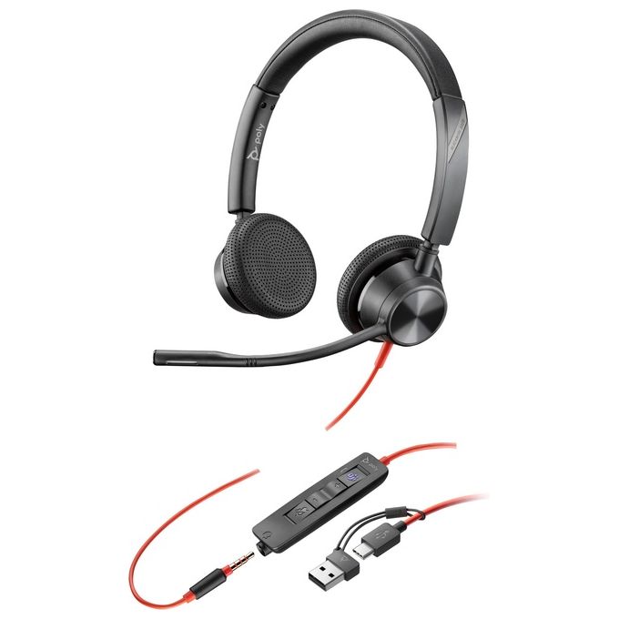 Poly S55255093 Blackwire 3325 Auricolare Stereo USB-C e Jack 3,5 mm con Adattatore USB-C-A Certificato per Microsoft Teams colore Nero