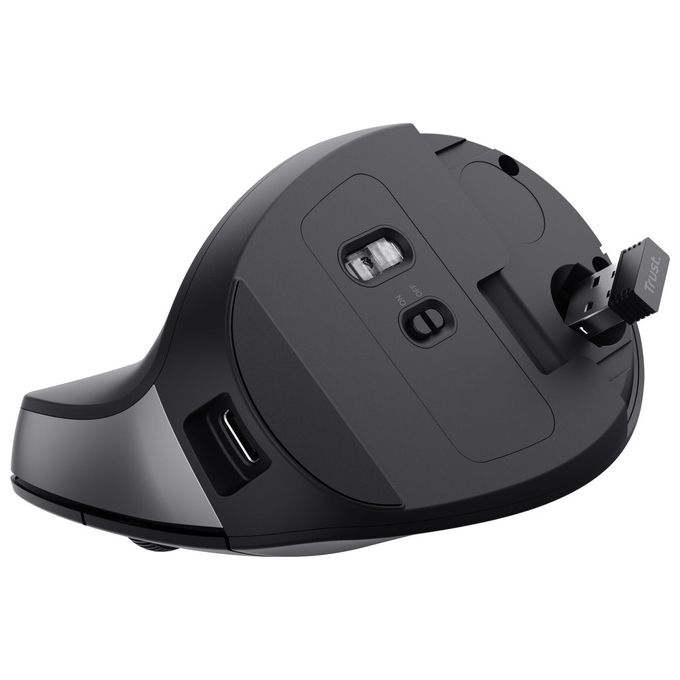Trust TM-270 Mouse Ergonomico Verticale Wireless RF Ottico 2400 DPI 6 Tasti Ricaricabile USB-C colore Nero