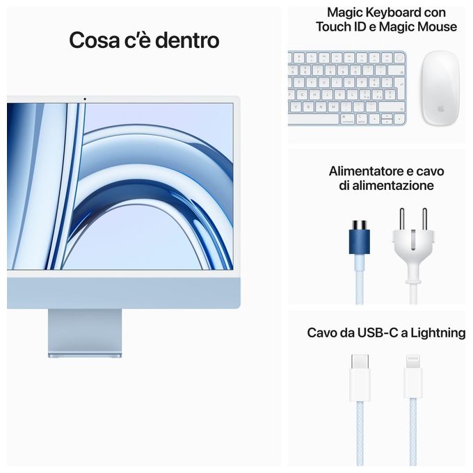 Apple, iMac 24 Pollici, Display Retina 4.5K, Chip M3, 256GB SSD, 8GB RAM, Blu